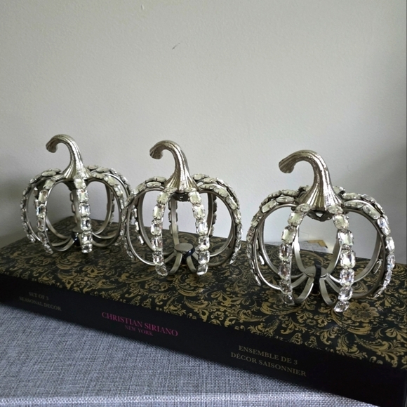 Christian Siriano 3 Pack Rhinestone Crystal Silver Metal Pumpkin Set - Picture 4 of 8
